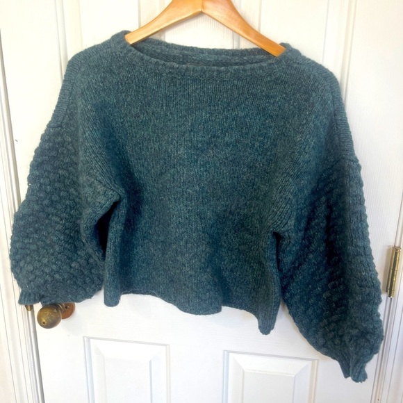 Sunday Sweaters - Sundays Women's Zero Green Mohair  Cropped Wool Pullover Sweater Balloon Slv